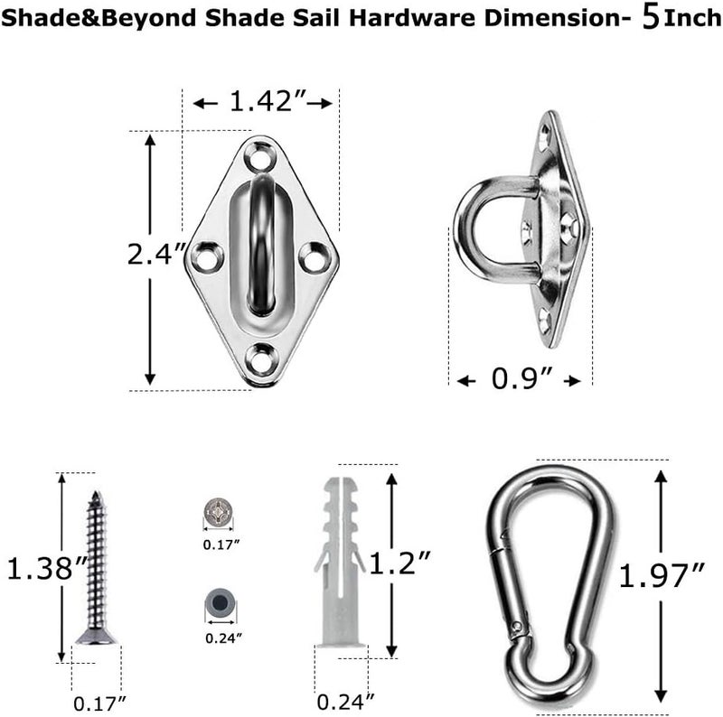 Shade&Beyond 304 Marine Grade Shade Sail Hardware Kit 5 inch for Rectangle and Square Sun Shade Sails Installation, 24 Pcs - Image 3